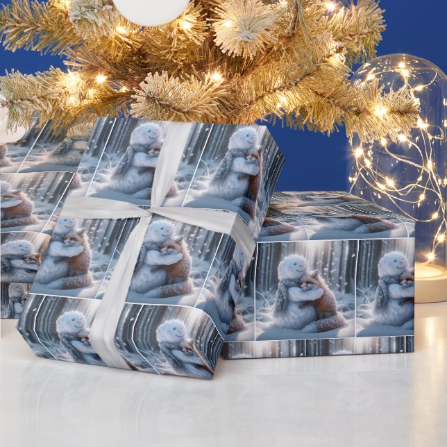 Papel De Presente Boneco de Neve Abraçando uma Raposa (Feriados)
