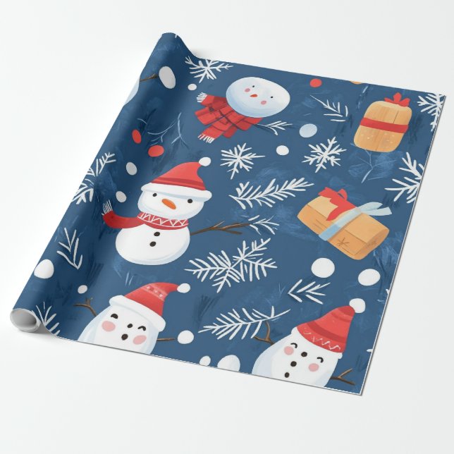 Papel De Presente Boneco de neve azul caprichoso (Desenrolado)