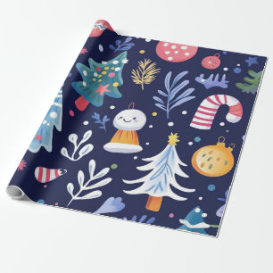 Papel De Presente Boneco de neve azul caprichoso