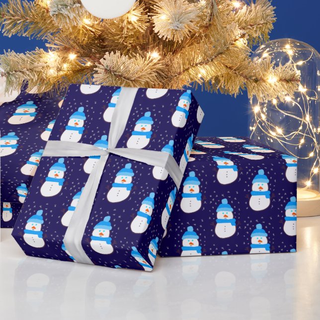 Papel De Presente Boneco de Neve Azul na Nevasca (Feriados)