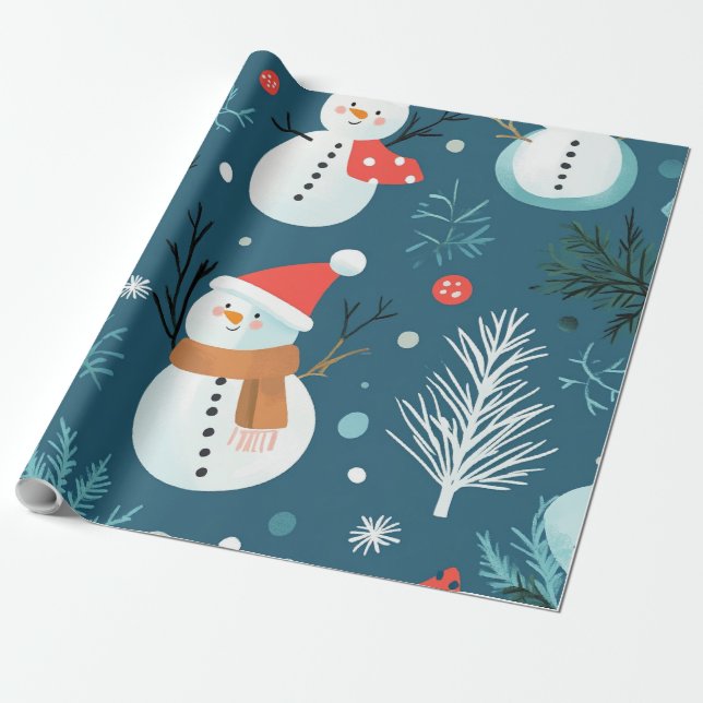 Papel De Presente Boneco de neve azul Rusti Cute presente de Natal d (Desenrolado)