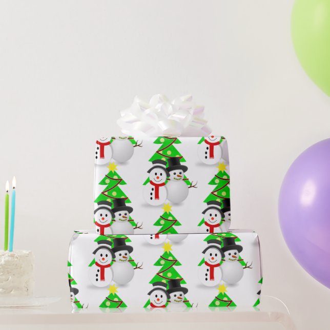Papel De Presente Boneco de Neve com Árvores de Natal / Presente de  (Presentes para festas)