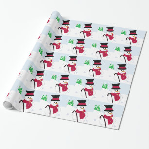 Papel De Presente Boneco de Neve com Cartola e Bengala