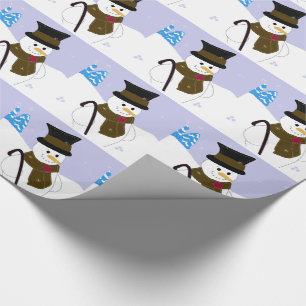 Papel De Presente Boneco de Neve com Cartola e Bengala