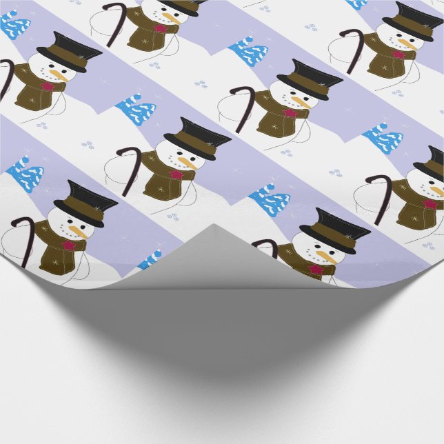 Papel De Presente Boneco de Neve com Cartola e Bengala (Ponta)