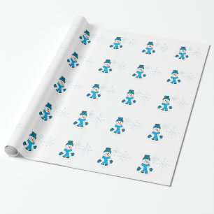 Papel De Presente Boneco de Neve com Chapéu Azul e Cachecol