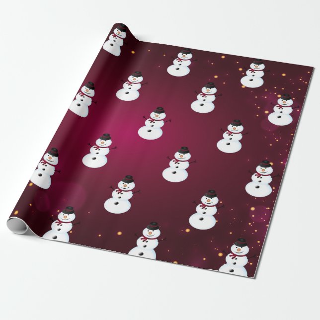 Papel De Presente Boneco de Neve Com Chapéu Vermelho (Desenrolado)