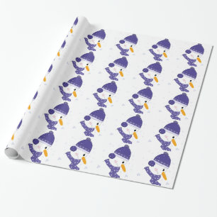 Papel De Presente Boneco de Neve com Flocos de Neve