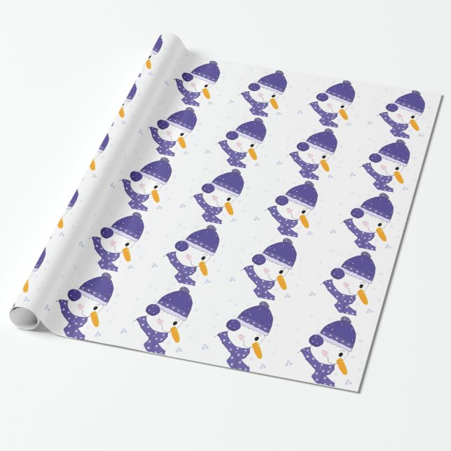 Papel De Presente Boneco de Neve com Flocos de Neve (Desenrolado)