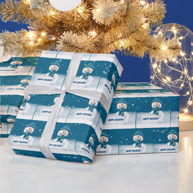 Papel De Presente Boneco de neve com placa de FELIZES FÉRIAS (Feriados)