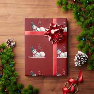 Papel De Presente Boneco de Neve Com Presente de Natal com Vinho Fér