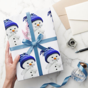 Papel De Presente Boneco de Neve de Desenho Animado com Chapéu de Lã