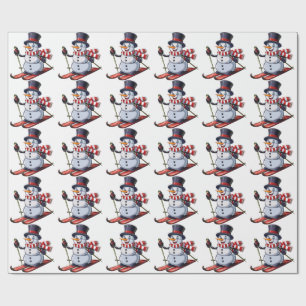 Papel De Presente Boneco de neve de esqui em um chapéu alto com um c