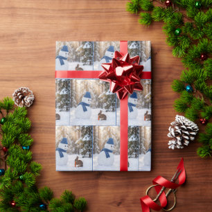 Papel De Presente Boneco de Neve de Natal carrancudo para um Coelho