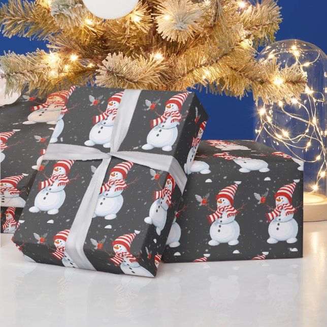 Papel De Presente Boneco de Neve de Natal com Pássaro  (Feriados)