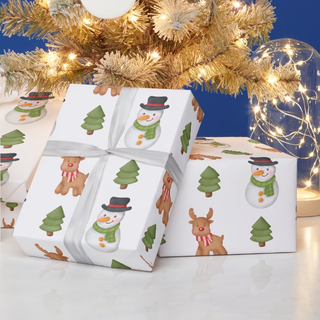 Papel De Presente Boneco de Neve de Natal e Rena Branca  (Feriados)