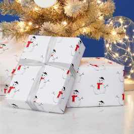Papel De Presente Boneco de neve de Natal elegante vermelho preto