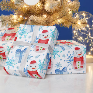Papel De Presente Boneco de Neve de Natal, Flocos de Neve e Caixas d