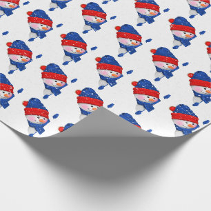 Papel De Presente Boneco de neve de Natal fofo em flocos de neve