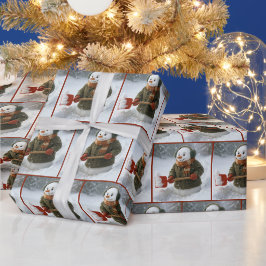 Papel De Presente Boneco de Neve de Natal Removendo Neve
