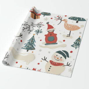 Papel De Presente Boneco de neve desenhado à mão caprichoso