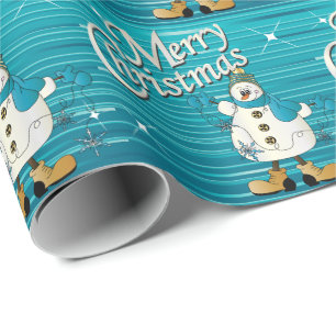 Papel De Presente Boneco de neve do azul do Feliz Natal