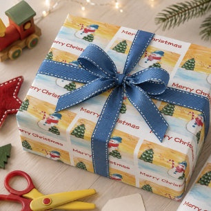 Papel De Presente Boneco de Neve e Árvore de Natal com Estrela de Fé