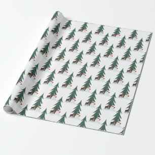 Papel De Presente boneco de neve e veado na neve