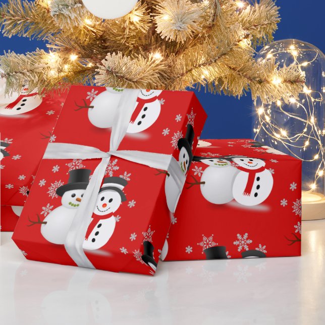 Papel De Presente Boneco de Neve em Arte de Natal Vermelho ou  (Feriados)