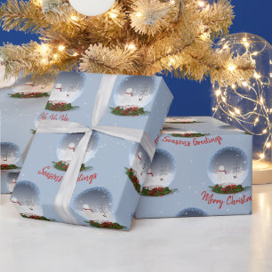 Papel De Presente Boneco de Neve em Globo de Neve de Natal