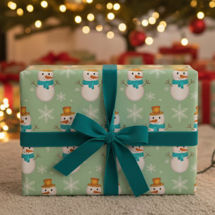 Papel De Presente Boneco de Neve em Verde Hortelã