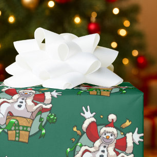 Papel De Presente Boneco de Neve Engraçado Papai Noel Surpresa de Na