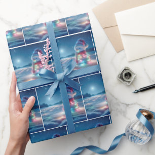 Papel De Presente Boneco de Neve Enroscado Em Luzes de Natal Brilhan