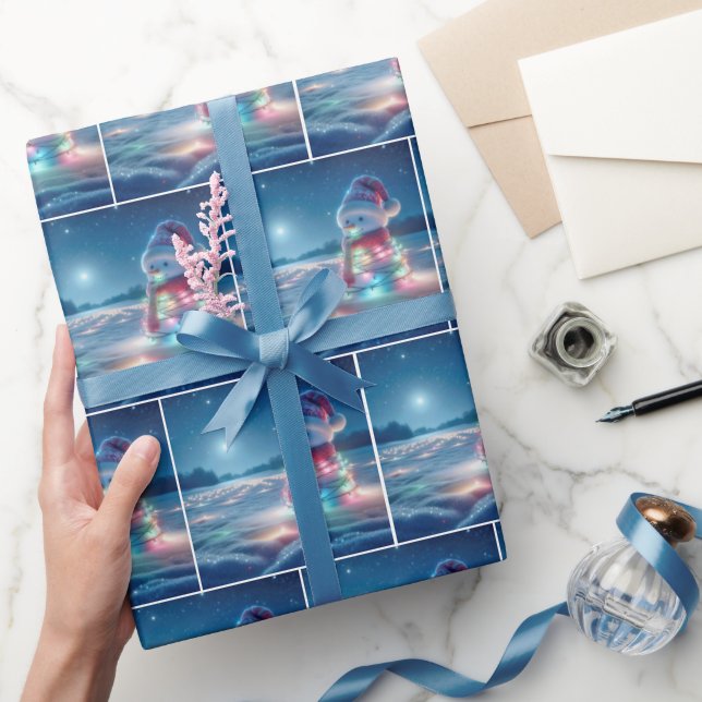 Papel De Presente Boneco de Neve Enroscado Em Luzes de Natal Brilhan (Presentear)