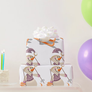 Papel De Presente Boneco de Neve Esquiando