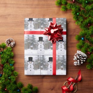 Papel De Presente Boneco de Neve Feliz Usando um Chapéu-Coco