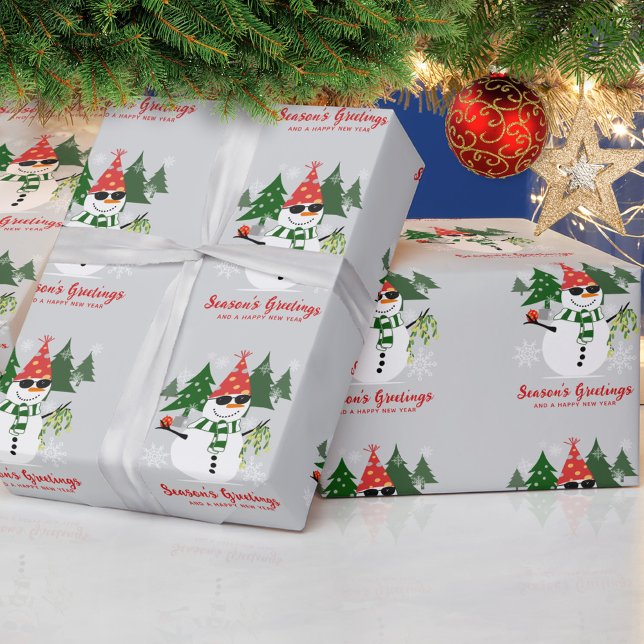 Papel De Presente Boneco de Neve Flocos de Neve Árvores de Pinheiro  (Criador carregado)