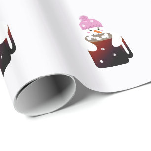 Papel De Presente Boneco de Neve Fofo Abraçando uma Caneca