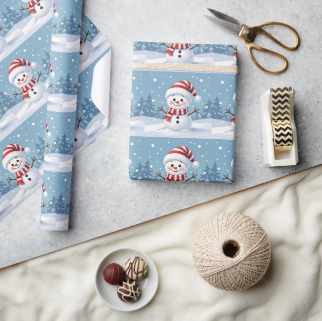 Papel De Presente Boneco de neve fofo com cachecol e chapéu (Artesanato)