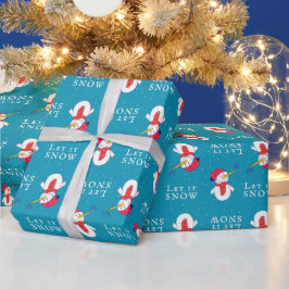 Papel De Presente Boneco de Neve Fofo com Floco de Neve Deixe Nevar 