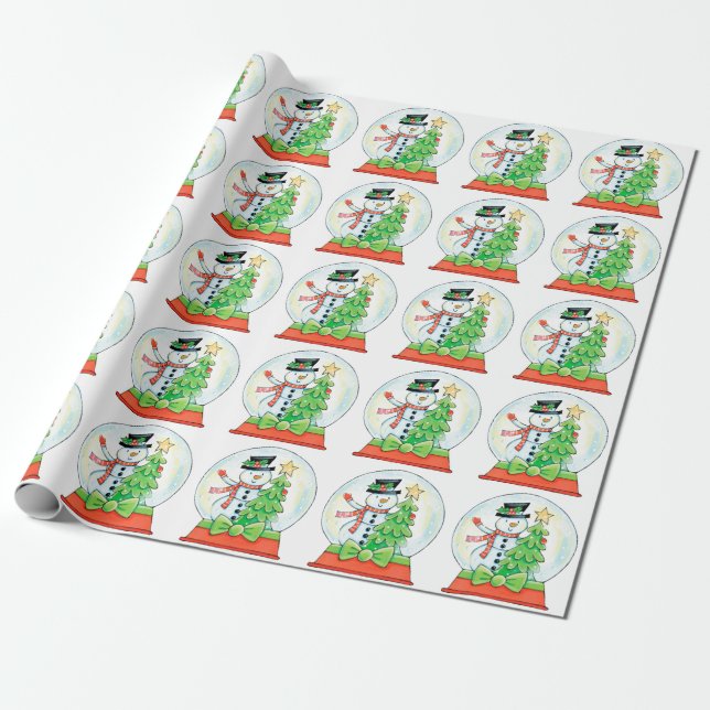 Papel De Presente Boneco de Neve Fofo em uma Bola de Neve com Árvore (Desenrolado)