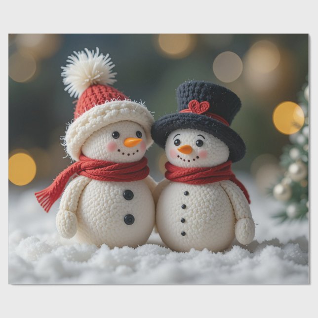 Papel De Presente boneco de neve fofo junto (Aberto)