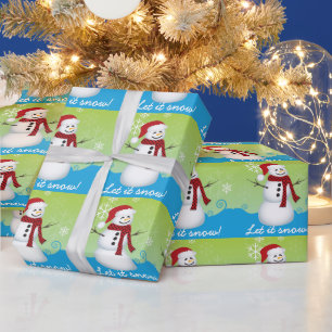 Papel De Presente Boneco de Neve Fofo Usando Chapéu de Papai Noel