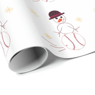 Papel De Presente Boneco de Neve Jogando Beisebol