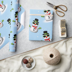 Papel De Presente Boneco de Neve Legal Natal Inverno padrão azul