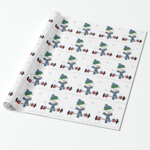 Papel De Presente Boneco de Neve Levantando Peso