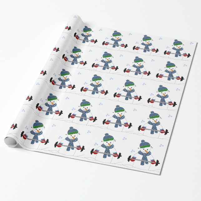 Papel De Presente Boneco de Neve Levantando Peso (Desenrolado)