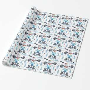 Papel De Presente Boneco de Neve Levantando Pesos em Forma