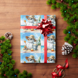 Papel De Presente Boneco de neve na praia durante as férias de Natal