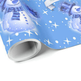 Papel De Presente Boneco de neve no teste padrão azul gelado